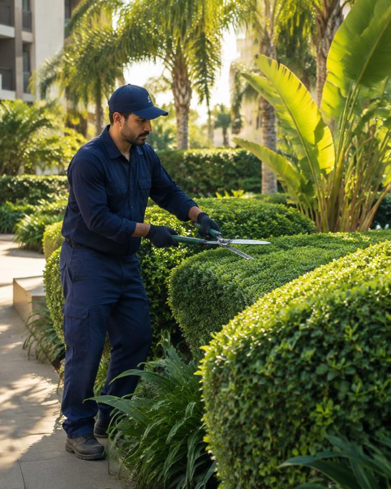 Jardineiro cuidando das áreas verdes
